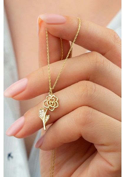 925 Ayar Gül Gold Gümüş Kolye
