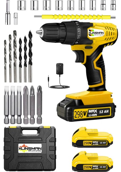 Alman Yellow Marco Serii 298VF 12AH Çift Akülü 27PCS Set Hediyeli Delme Vidalama Matkap