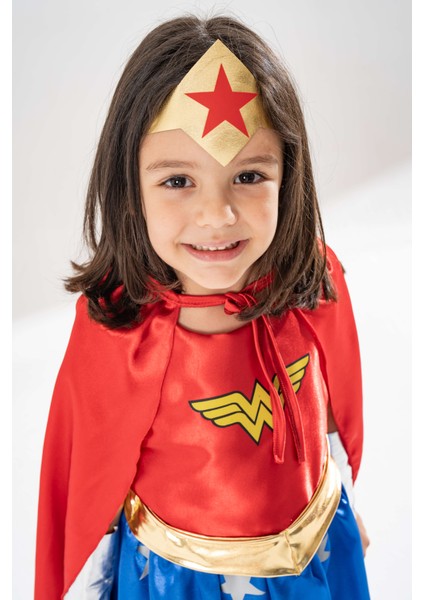 Wonder Woman Temalı Kız Çocuk Doğum Günü Elbisesi ve Parti Kostümü