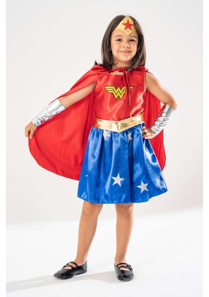 Wonder Woman Temalı Kız Çocuk Doğum Günü Elbisesi ve Parti Kostümü