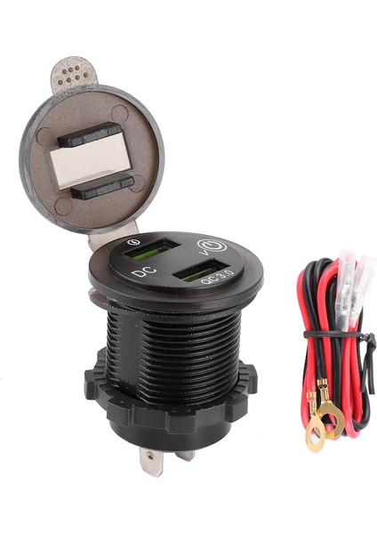 Çift USB Şarj Soketi Güç Çıkışı Adaptörü, Çift USB Bağlantı Noktası Şarj Cihazı Qc 3.0 Araba Tekne Yat Atv Rv Için LED Voltmetre ile Hızlı Şarj Su Geçirmez (Yeşil) (Yurt Dışından)