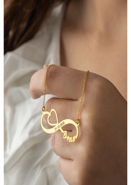 925 Ayar Gümüş Isimli Kalpli Sonsuzluk Kolye