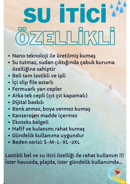 Su Itici Özellikli Dijital Baskılı Erkek Plaj Deniz Şort Mayo - 204-Lacivert
