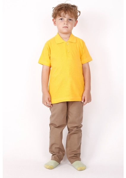 Unısex Çocuk Genç Polo Yaka Kısa Kol Normal Kalıp Düz Basic Okul Lise T-Shırt