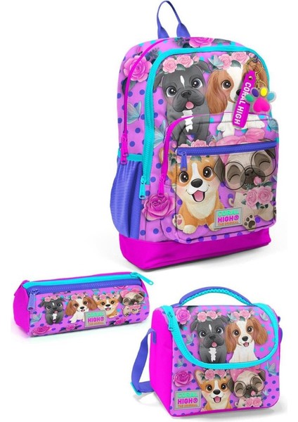 Kids Pembe Köpek Desenli 3’lü Okul Çanta Seti SET3750