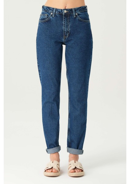 Orta Mavi Yüksek Bel Patı Fermuarlı Slim Fit Jean Pantolon C 4934-009 fiyatları