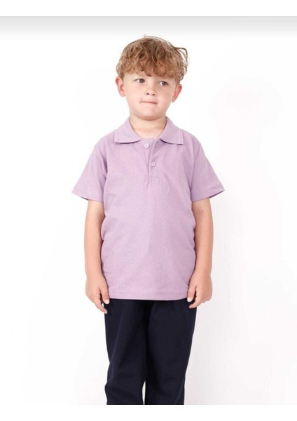 Unısex Çocuk Genç Polo Yaka Kısa Kol Normal Kalıp Düz Basic Okul Lise T-Shırt