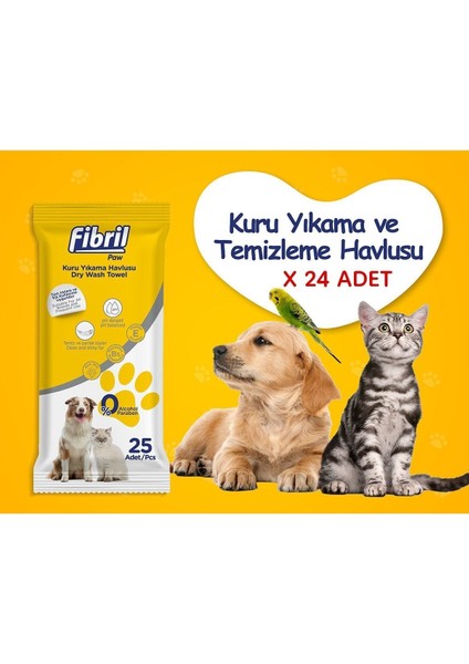 Kedi ve Köpek Pet Kuru Yıkama Havlusu 25 Parça x 24 Lü Paket