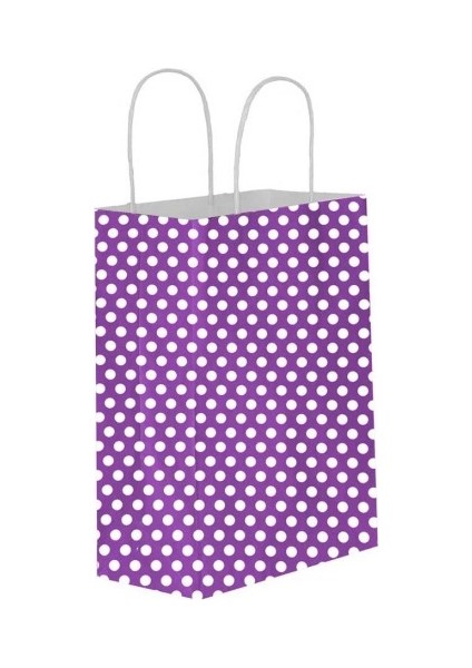 Puantiyeli Mor Kağıt Hediye ve Alışveriş Çantası (11X6X16) 25 Adet