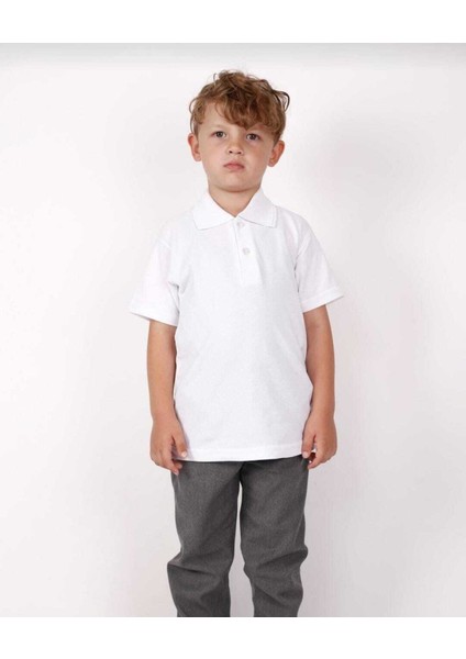 Unısex Çocuk Genç Polo Yaka Kısa Kol Normal Kalıp Düz Basic Okul Lise T-Shırt