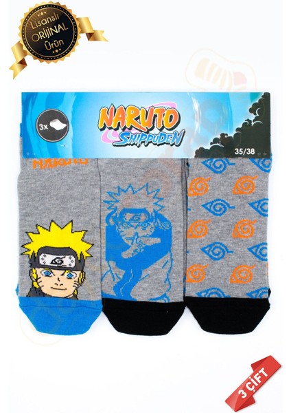 Orijinal Lisanslı Naruto Desenli Patik Çorap 3lü Karışık Paket - DL15610688-NRT-PTK
