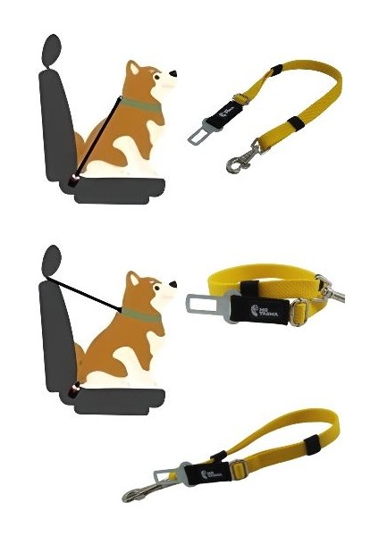 MgTasma Evcil Hayvan Araç Emniyet Kemeri Kedi Köpek Araba Oto Tasması Kedi Köpek Emniyet Kemeri Sarı