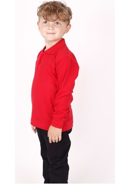 Çocuk Uzun Kol Normal Kalıp Comfort Polo Yaka Düz Renk Okul Penye Lakost T-Shırt fiyatları