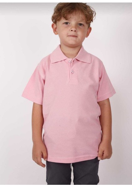 Unısex Çocuk Genç Polo Yaka Kısa Kol Normal Kalıp Düz Basic Okul Lise T-Shırt