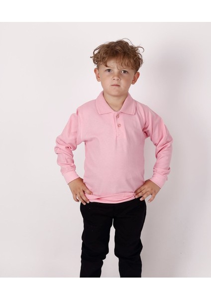 Çocuk Uzun Kol Normal Kalıp Comfort Polo Yaka Düz Renk Okul Penye Lakost T-Shırt