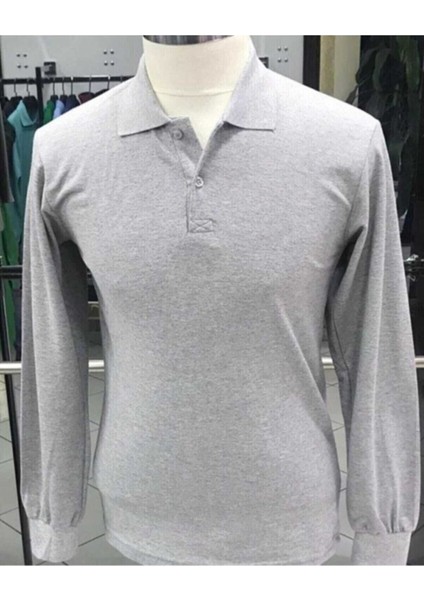 Yetişkin Uzun Kol Düz Renk Basıc Polo Yaka Lise Okul Lakost T-Shırt