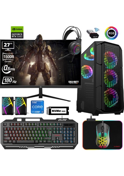 XSR670 I5 11400F 16GB Ram 1tb M.2 Nvme SSD 12GB RTX3060 27"curved 180Hz Oyun Bilgisayarı