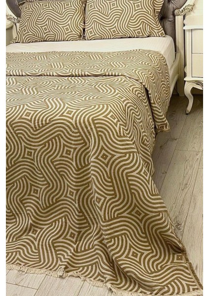 Zebra Müslin Çift Kişilik Saçaklı Pike Takımı 230X250 Kahve