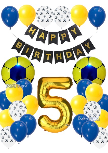 Sarı Lacivert Pastel Balon Futbol Temalı Dopum Günü Balon Seti Futbol Topu Folyo Balon