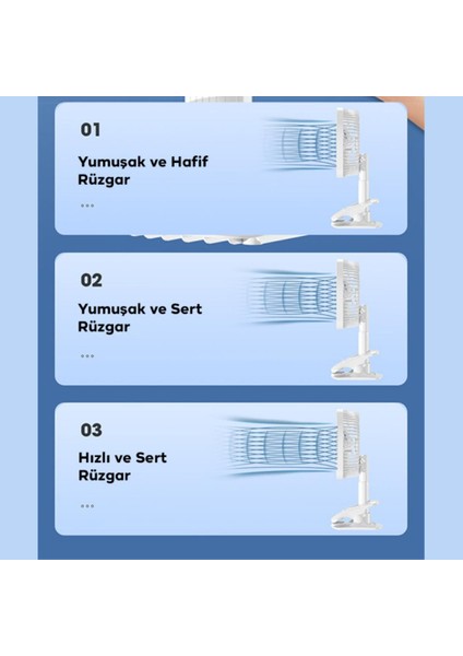 1200MAH Klipsli Masaüstü Vantilatör, Portatif, Taşınabilir Hafif Fan, Ofis, Ev Için Mini Fan