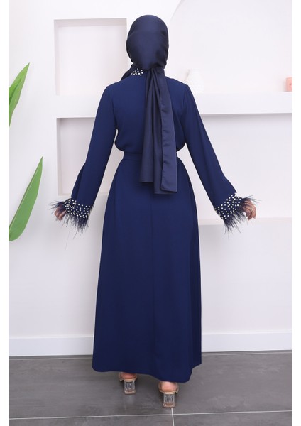 Lacivert Taşlı Kol Tüylü Abiye indirimleri