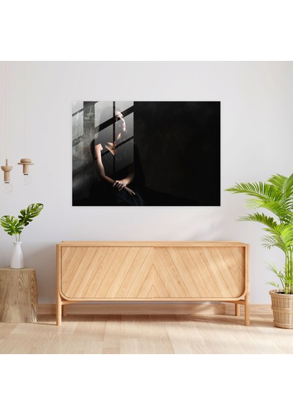 Caravaggio Stili Modern Sanat: Tefekkür Halindeki Figür - Caravaggio, Cam Baskı, Cam Duvar Sanatı, Yumuşak Aydınlatma, 45X30 modelleri