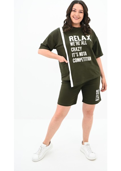 Kadın Yazı Baskılı Büyük Beden Şortlu Takım 3796-23