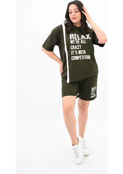 Kadın Yazı Baskılı Büyük Beden Şortlu Takım 3796-23 fiyatları