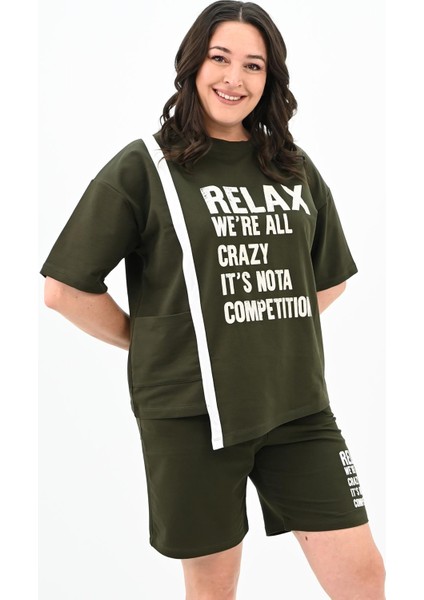 Kadın Yazı Baskılı Büyük Beden Şortlu Takım 3796-23 modelleri