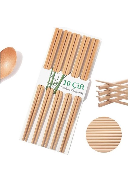 10 Çift - 20 Adet Yıkanabilir Organik Bambu Çin Çubuk Uzakdoğu Çin Yemek Çubuğu Chopstick