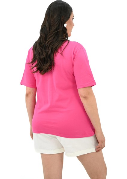Kadın Büyük Beden Kalp Şeklinde Papatya Baskılı T-Shirt 1575-23