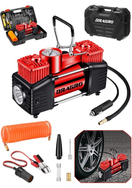 Alman Technology R Çelik Gövde Çift Pistonlu 12 V 150 Psi Dakikada 85 Lt Araç Araba Lastik Bot Şişirme