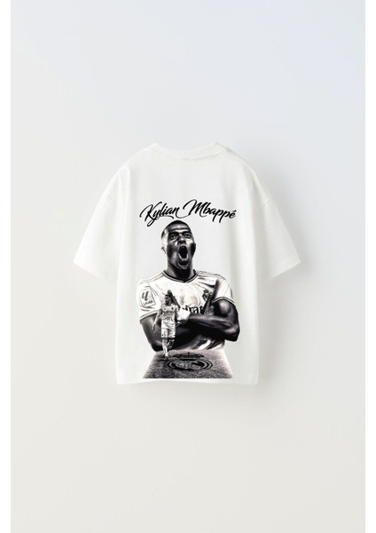 Euro 2024'ÜN Genç Yıldızları Kylian Mbappe Baskılı Beyaz Çocuk T-Shirt
