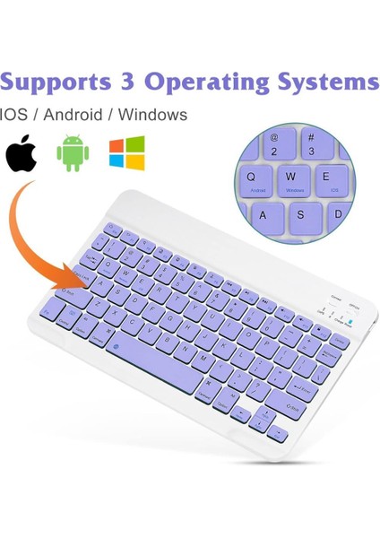 Acer Iconia Tab M10 10.1" Uyumlu Kablosuz Bluetooth Şarj Edilebilir Mini Q Klavye - Mor modelleri