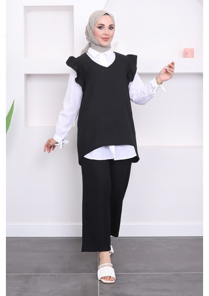 Siyah Gömlek Süveter Pantalon Üçlü Takım fiyatları