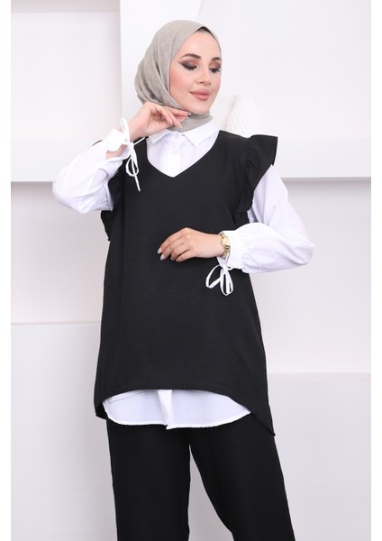 Siyah Gömlek Süveter Pantalon Üçlü Takım fırsatları