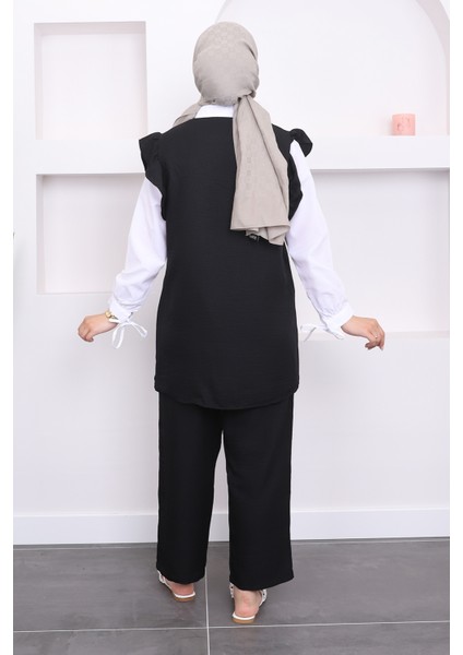 Siyah Gömlek Süveter Pantalon Üçlü Takım indirimleri