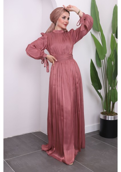 Pudra Kol Bağlamlı Piliseli Tül Abiye fiyatları