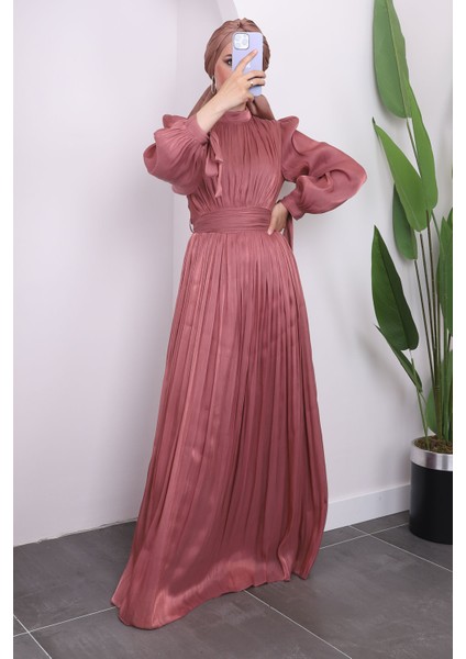 Pudra Kol Bağlamlı Piliseli Tül Abiye fırsatları