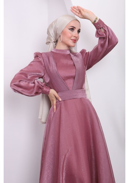 Gül Kurusu Yaka Bel Piliseli Abiye modelleri