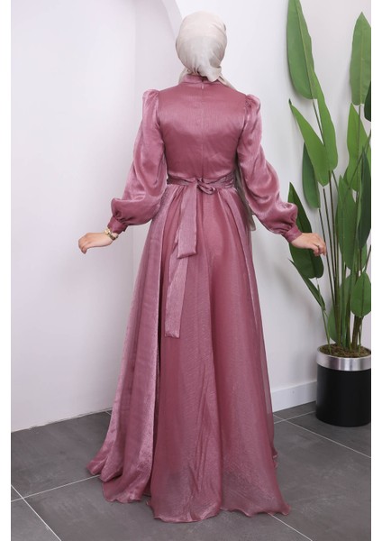 Gül Kurusu Yaka Bel Piliseli Abiye indirimleri