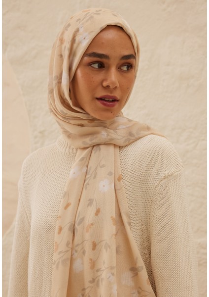 Soft Flowers Desen Rami Şal Nude
