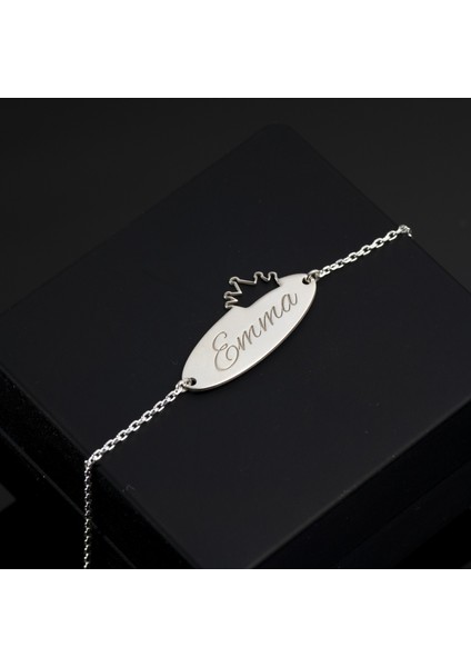 925 Ayar Gümüş Taçlı ve Isimli Bileklik Kişiye Özel Tasarım