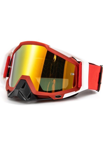 Motosiklet Motocross Gözlük Polikarbonat Lens Profesyonel Mx Atv Enduro Mtb Kross Gözlük Red-White
