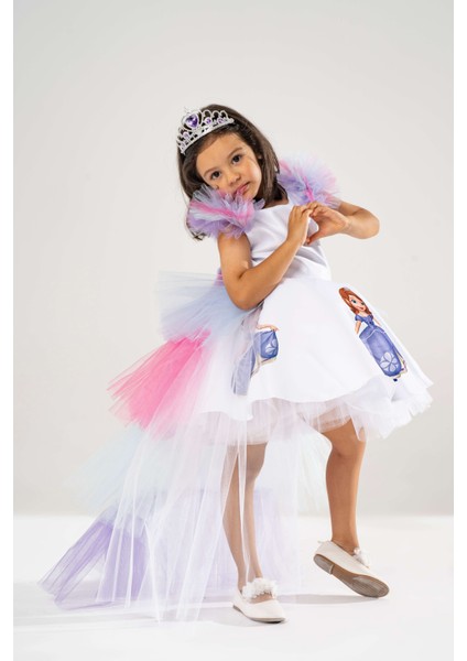 Prenses Sofia Temalı Kız Çocuk Beyaz Doğum Günü Elbisesi ve Parti Kostümü modelleri