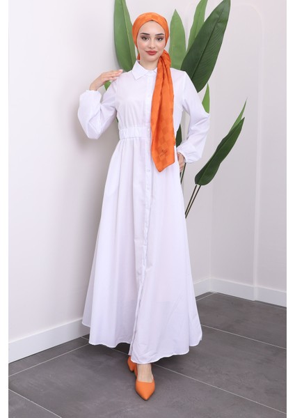 Beyaz Kol Bel Lastikli Elbise fiyatları