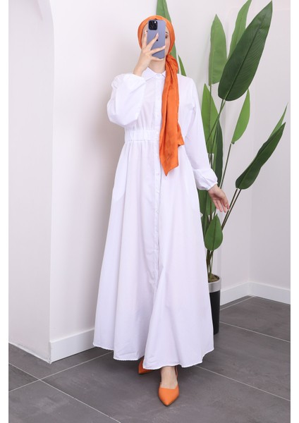 Beyaz Kol Bel Lastikli Elbise fırsatları