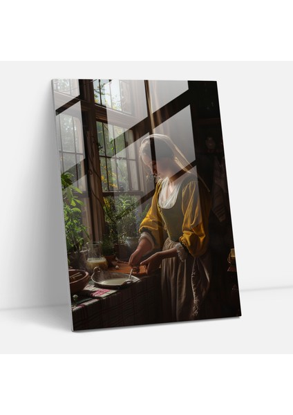 Johannes Vermeer Glass Wall Art - Woman Pouring Milk - Johannes Vermeer, Wall Decoration, Glass Print, Modern Art, 30X45