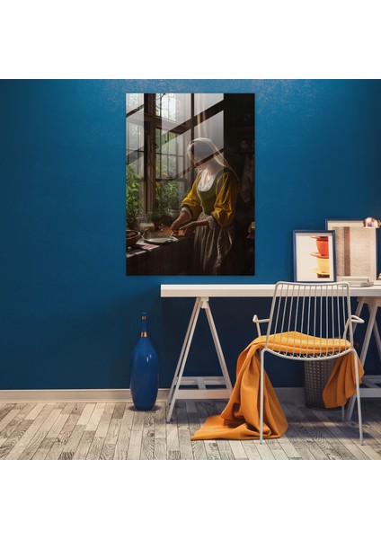 Johannes Vermeer Glass Wall Art - Woman Pouring Milk - Johannes Vermeer, Wall Decoration, Glass Print, Modern Art, 30X45 fiyatları