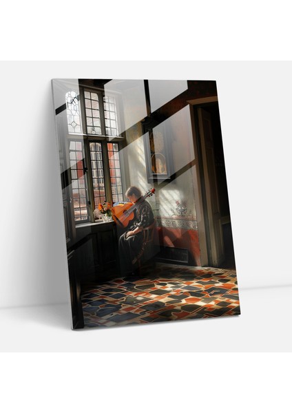 Musical Woman Glass Wall Art - Johannes Vermeer, Johannes Vermeer, Home Decoration, Glass Wall Art, 30X45